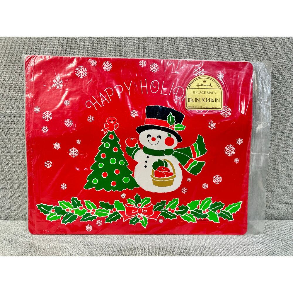 VTG Hallmark Christmas paper Placemats Snowman Set of 16 โ 8 NIP & 8 Used USAโ